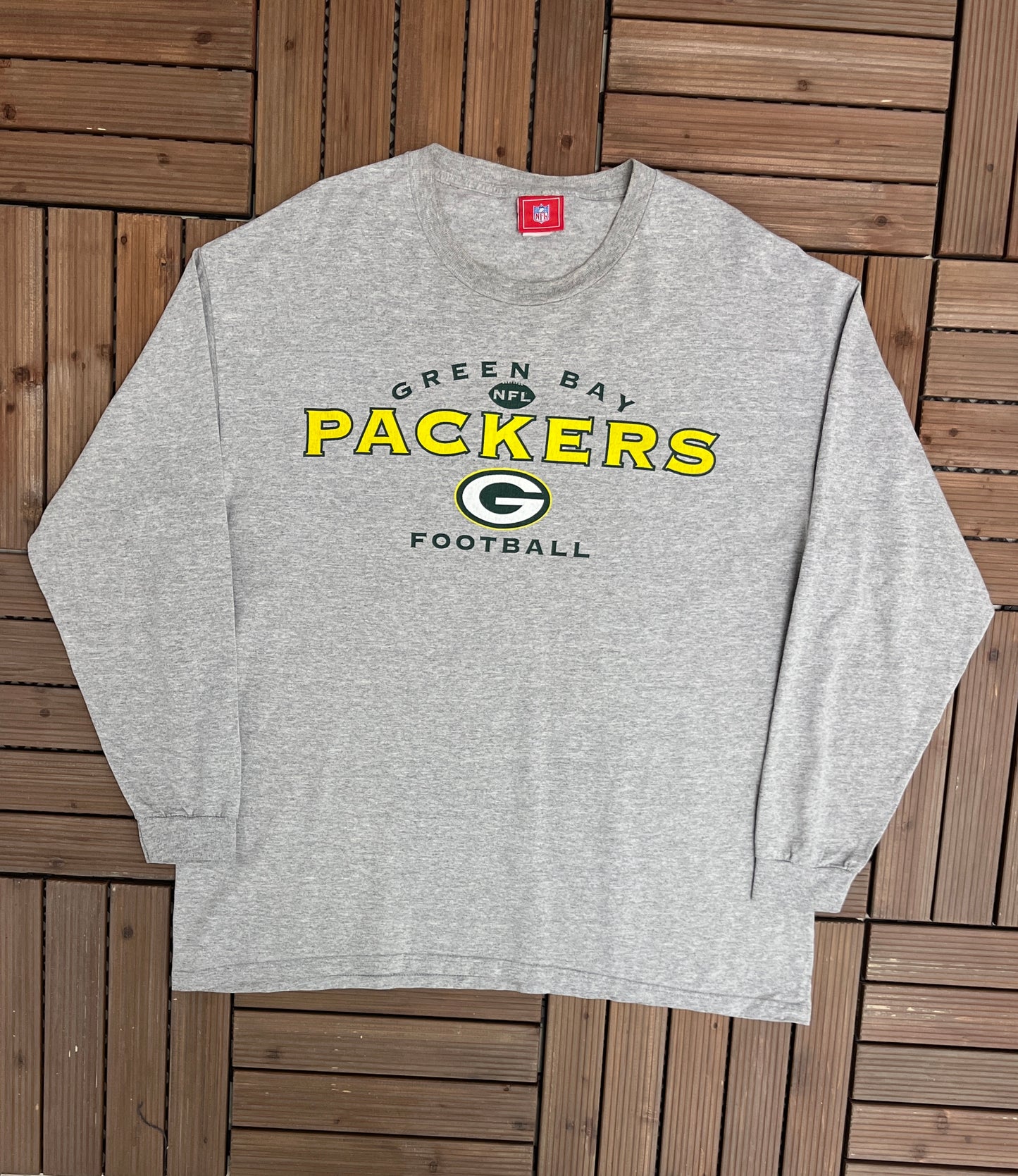 Green Bay Packers Graphic Tee | Size X-Large | Vintage 2000s NFL Football Long Sleeve Grey T-Shirt | Free Shipping to USA |