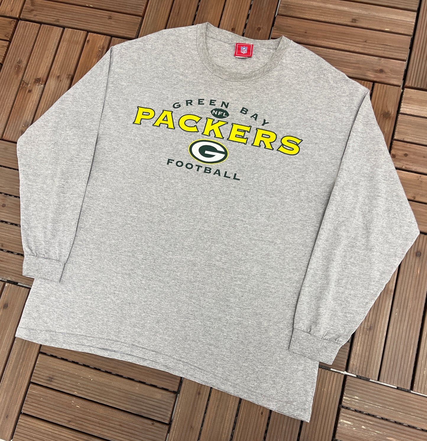 Green Bay Packers Graphic Tee | Size X-Large | Vintage 2000s NFL Football Long Sleeve Grey T-Shirt | Free Shipping to USA |