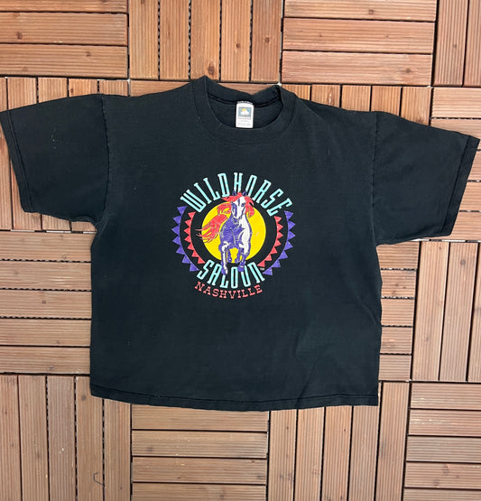 Nashville Wildhorse Saloon Graphic Tee | Size X-Large | Vintage 1990s Promotional Saloon Black T-Shirt | Made in USA | Free Shipping to USA|