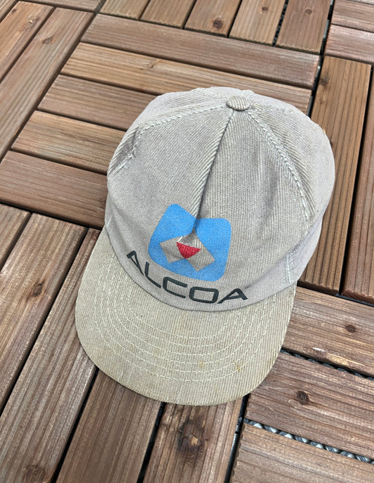 Alcoa Aluminium Company Graphic Hat | Adjustable With Snap Back | Vintage 1990s Promotional Corduroy Beige Cap | Free Shipping to USA|