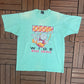 Caution Wide Mood Swings Graphic Tee | Size X-Large | Vintage 1980s Cartoon Cute Teal T-Shirt |