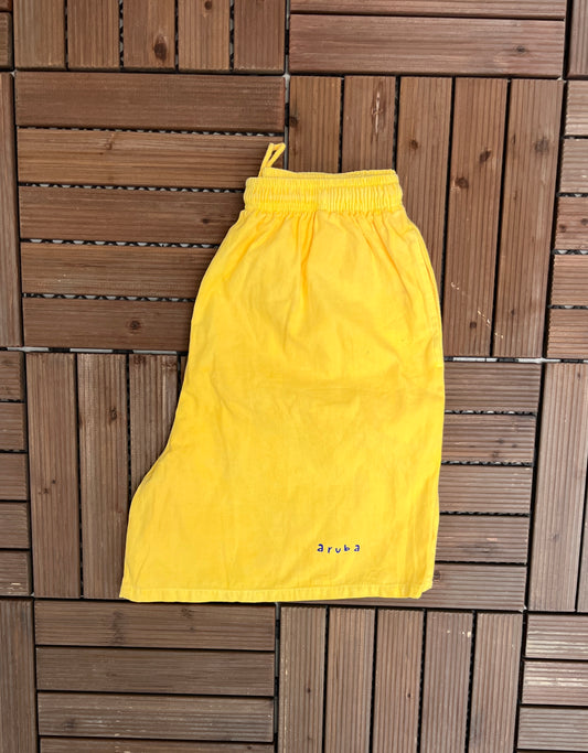 Aruba Tourist Graphic Shorts | Size X-Large | Vintage 1990s Made in USA Yellow Shorts |