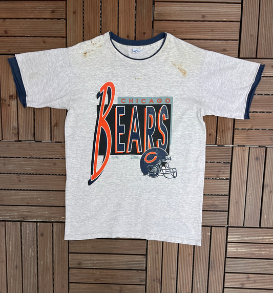 Chicago Bears Graphic Tee | Size Large | Vintage 1990s NFL Football Grey T-Shirt |