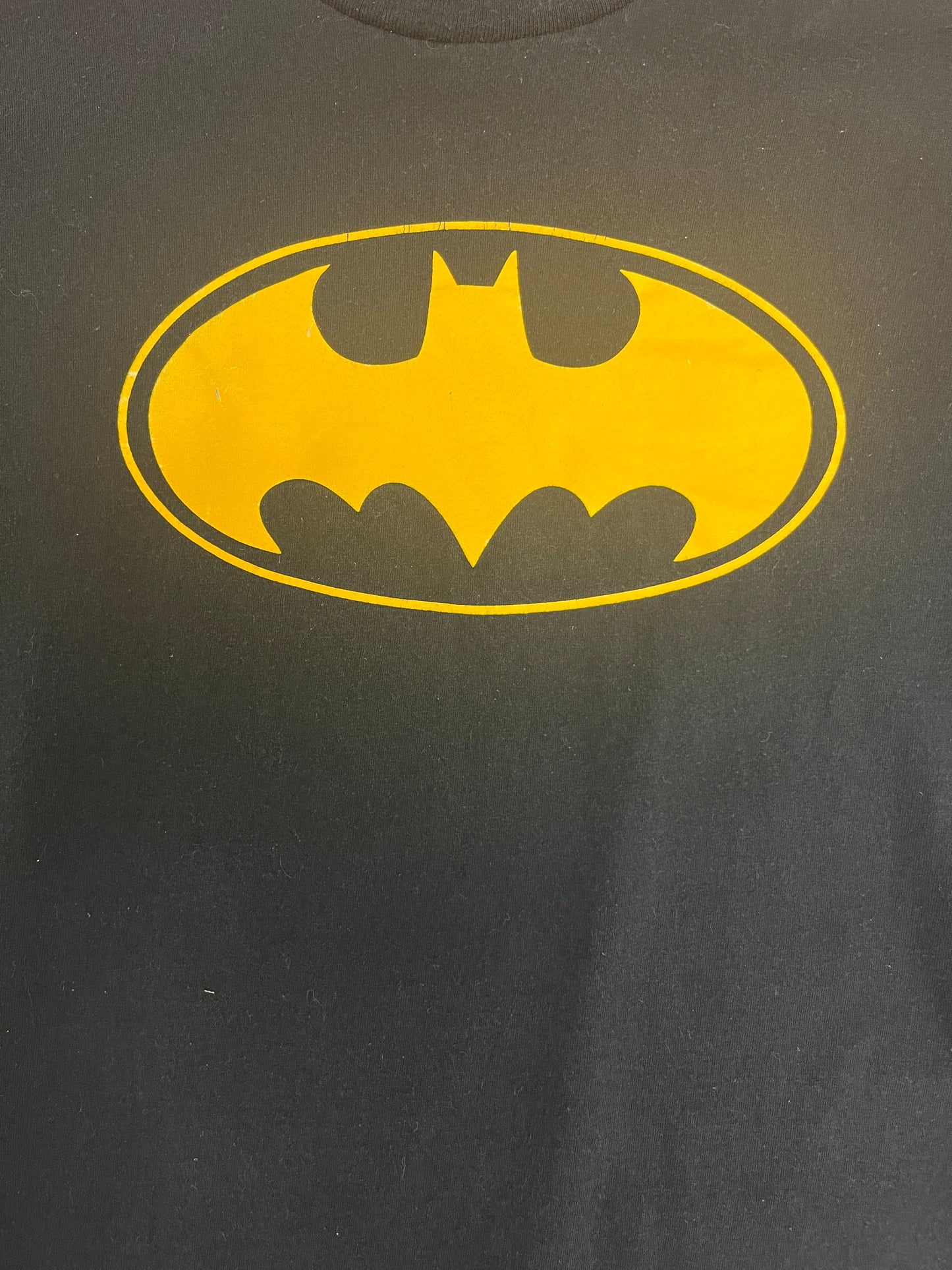 Batman Yellow Logo Graphic Tee | Size X-Large | Vintage 2000s DC Comics Promotional Superhero Black T-Shirt | Free Shipping to USA |