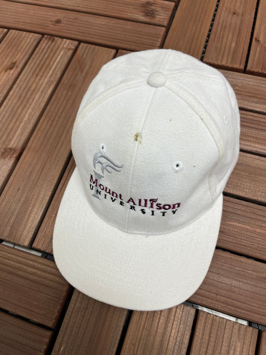 Mount Allison University Embroidered Graphic Hat | Metal Clasp | Vintage 2000s College Sports White Cap | Free Shipping to USA |