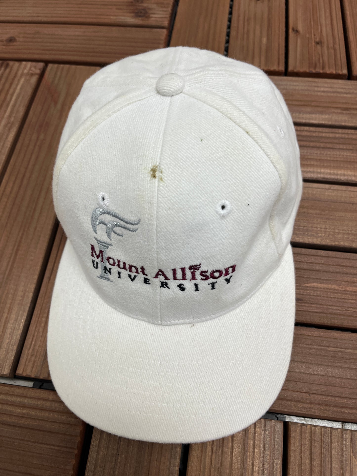 Mount Allison University Embroidered Graphic Hat | Metal Clasp | Vintage 2000s College Sports White Cap | Free Shipping to USA |