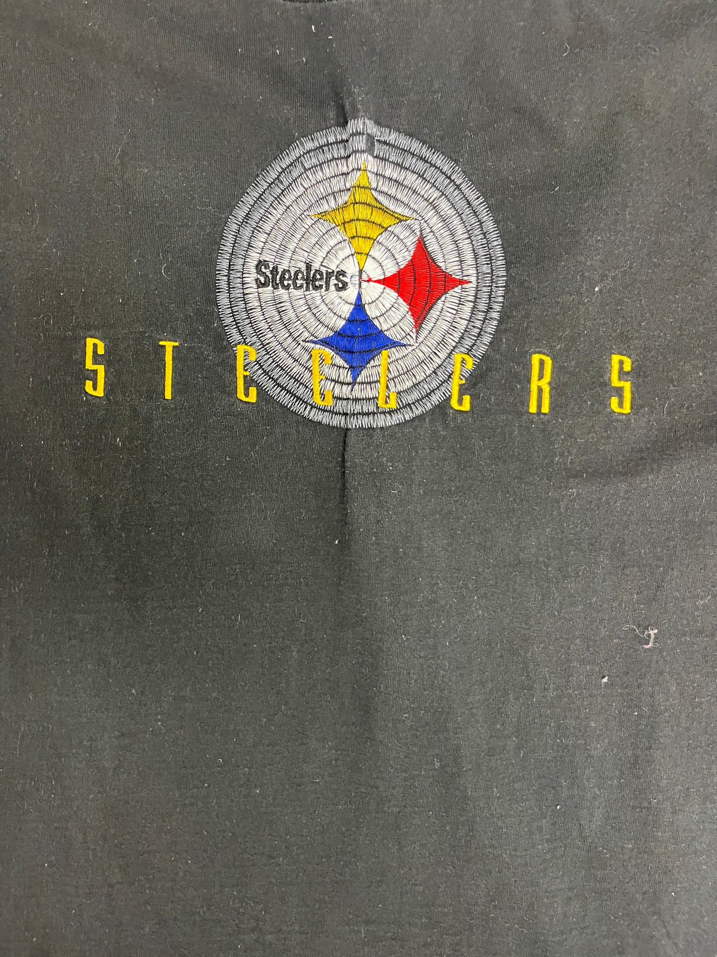 Pittsburgh Steelers Embroidered Graphic Tee | Size Large | Vintage 1990s NFL Football Black T-Shirt | Logo Athletic |