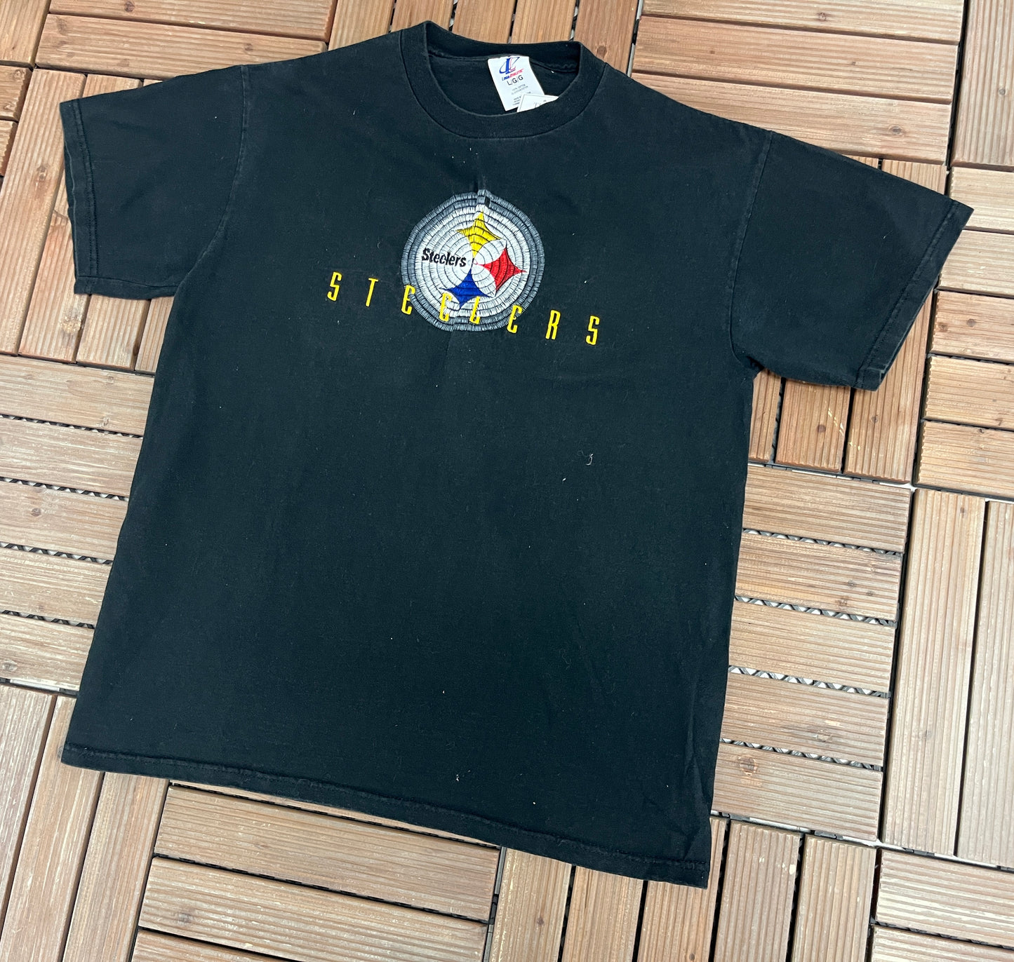 Pittsburgh Steelers Embroidered Graphic Tee | Size Large | Vintage 1990s NFL Football Black T-Shirt | Logo Athletic |