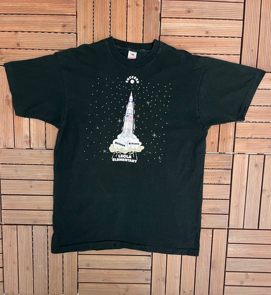 Leola Elementary School Believe Achieve Graphic Tee | Size XL | Vintage 1990s Single Stitch Black T-Shirt | Free Shipping to USA|