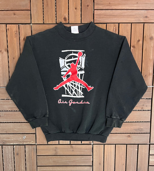 Air Jordan by Nike Graphic Crewneck | Size Small | Vintage 1990s Made in USA Branded Blank Sweater |