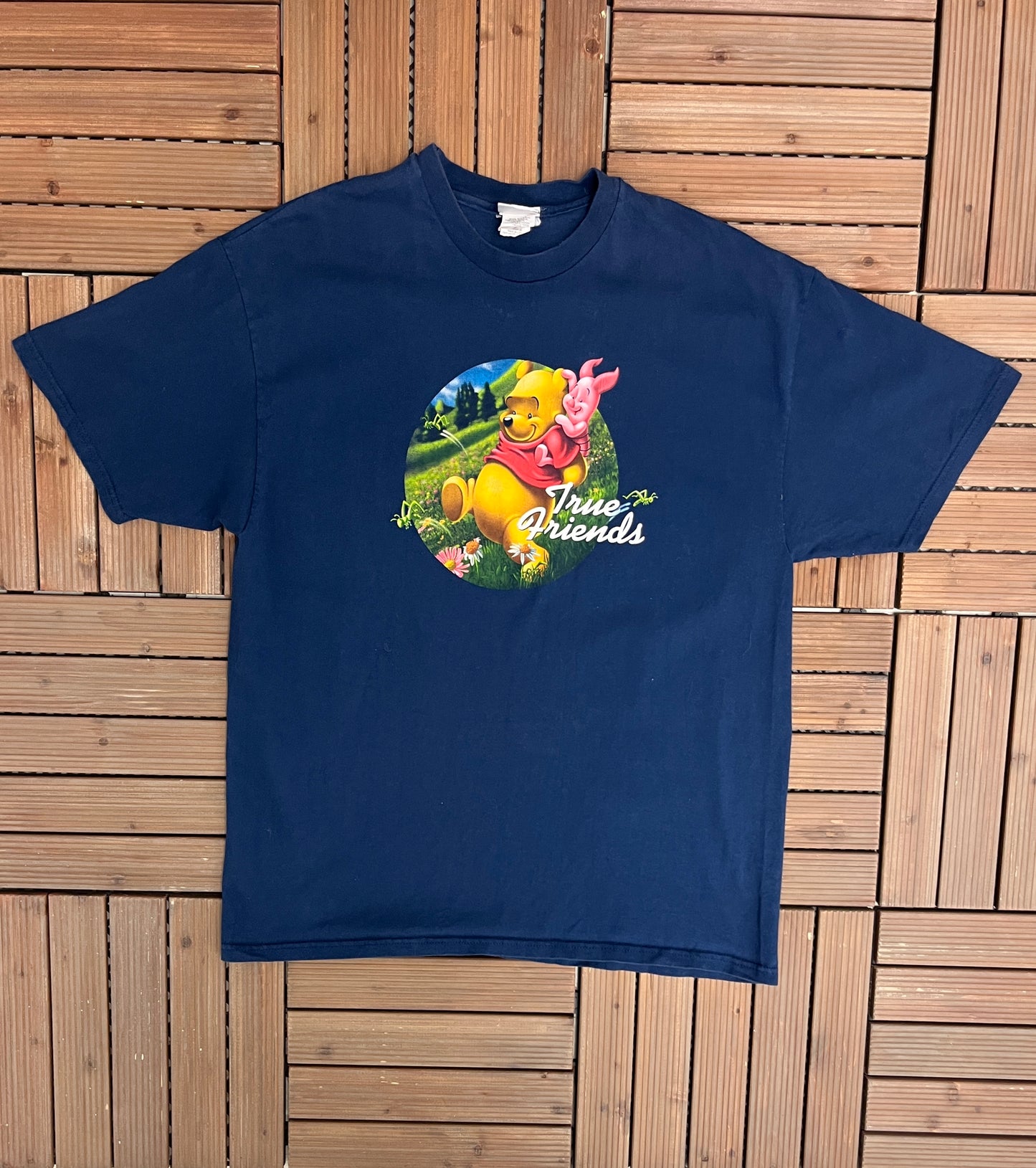 Winnie The Pooh & Piglet True Friends Graphic Tee | Size X-Large | Vintage 1990s Cartoon Blue T-Shirt | Free Shipping to USA |