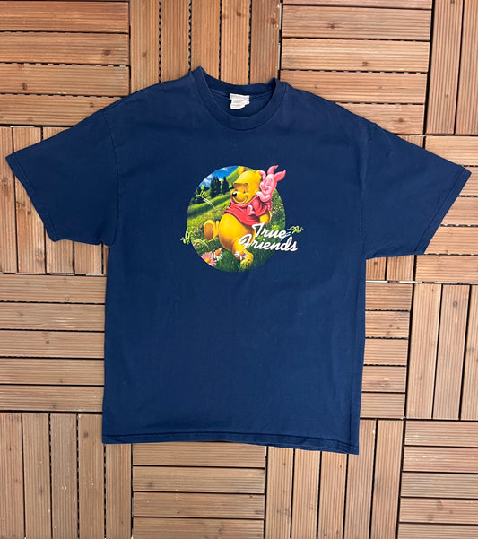 Winnie The Pooh & Piglet True Friends Graphic Tee | Size X-Large | Vintage 1990s Cartoon Blue T-Shirt | Free Shipping to USA |