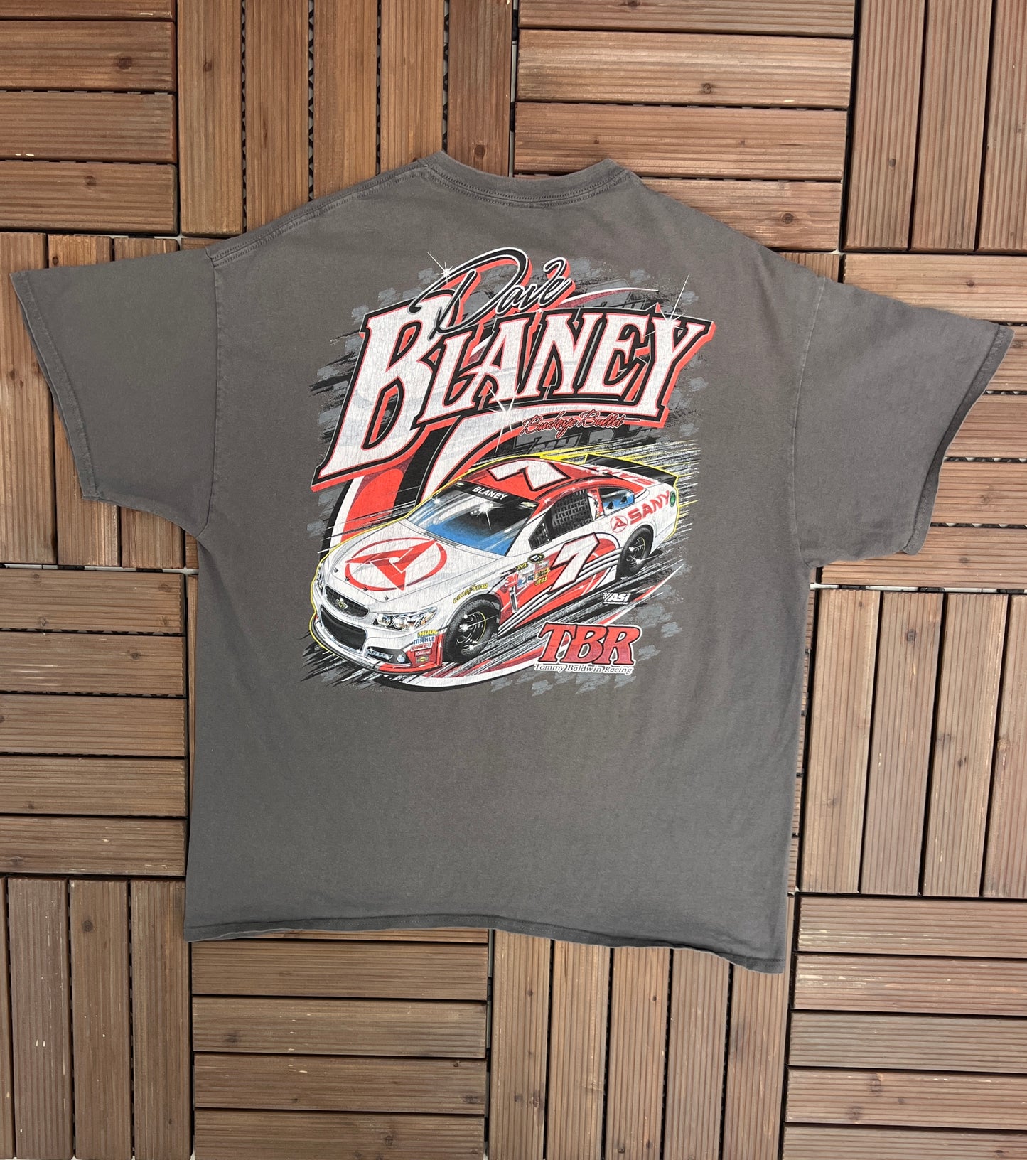 Dave Blaney Tommy Baldwin Racing Graphic Tee | Size X-Large | Vintage 2000s NASCAR Racing Grey T-Shirt | Free Shipping to America |