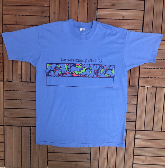 Blue Skies Music Festival 1995 Graphic Tee | Size XX-Large | Vintage 1990s Promotional Single Stitch Blue T-Shirt | Free Shipping to USA |