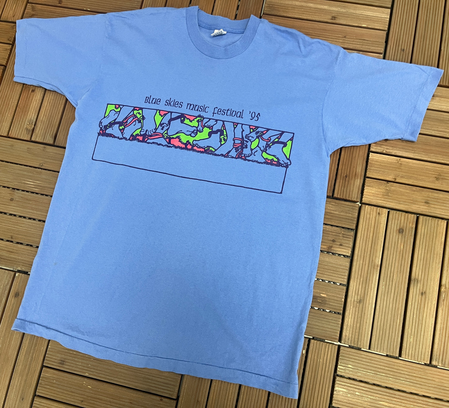 Blue Skies Music Festival 1995 Graphic Tee | Size XX-Large | Vintage 1990s Promotional Single Stitch Blue T-Shirt | Free Shipping to USA |