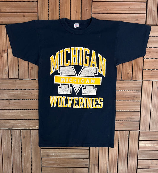 Michigan Wolverines Graphic Tee | Size Medium | Vintage 1990s Champion College Sports Blue T-Shirt |