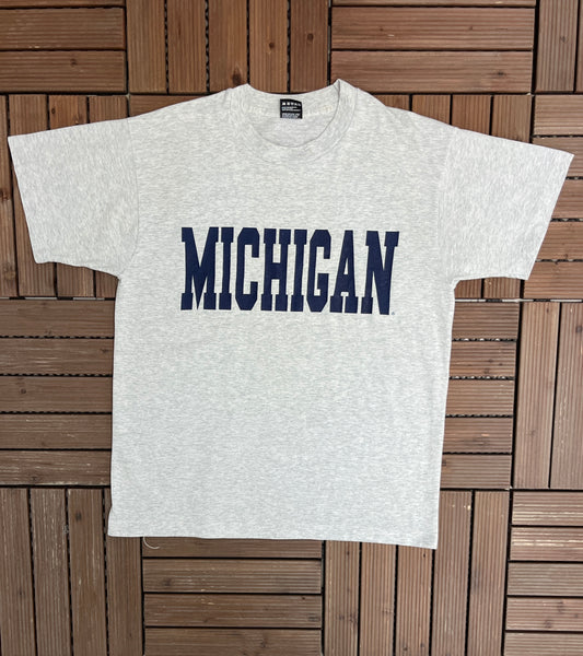 Michigan Wolverines Graphic Tee | Size Large | Vintage 1990s College Sports Grey T-Shirt | Made in USA |