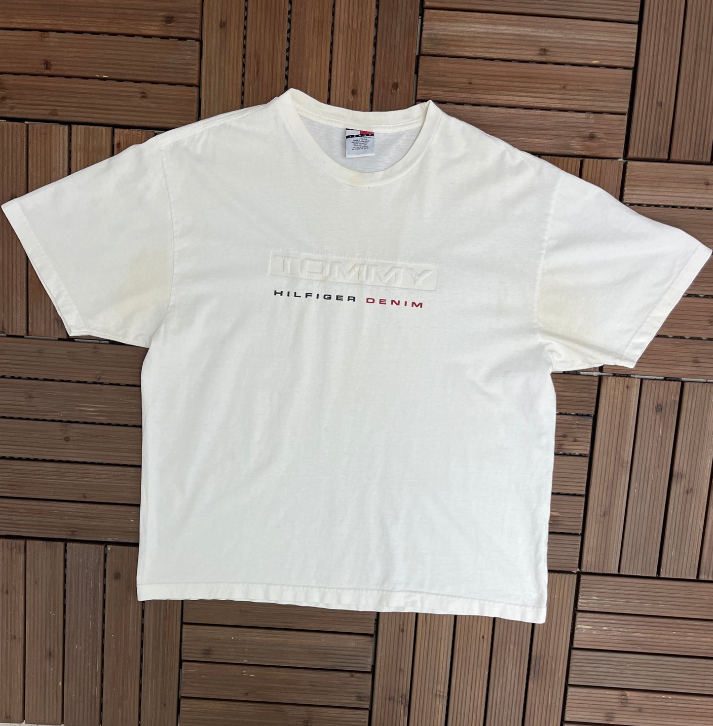 Tommy Hilfiger Denim Graphic Tee | Size XX-Large | Vintage 2000s Branded White T-Shirt | Made in Mexico | Free Shipping to USA |