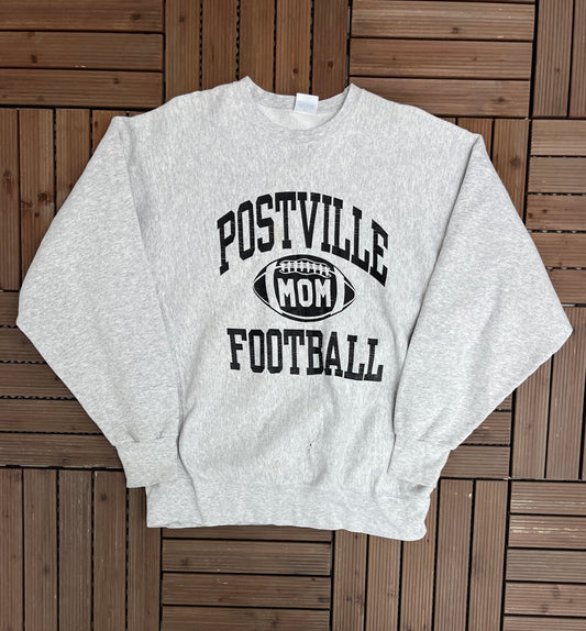 Postville High School Football Graphic Crewneck | Size X-Large | Vintage 1990s High School Football Grey Sweater |