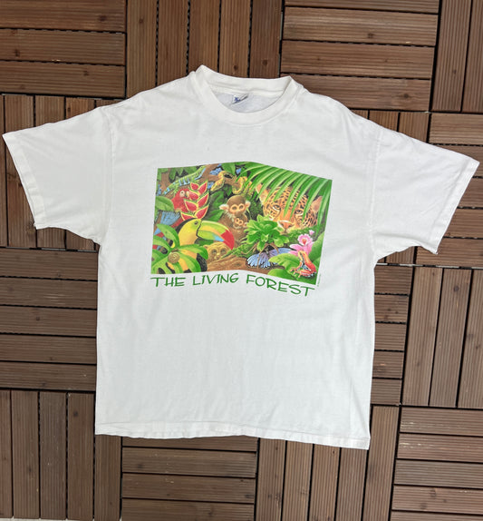 The Living Forest Nature Graphic Tee | Size X-Large | Vintage 1990s Environment Single Stitch White T-Shirt | Free Shipping to USA |