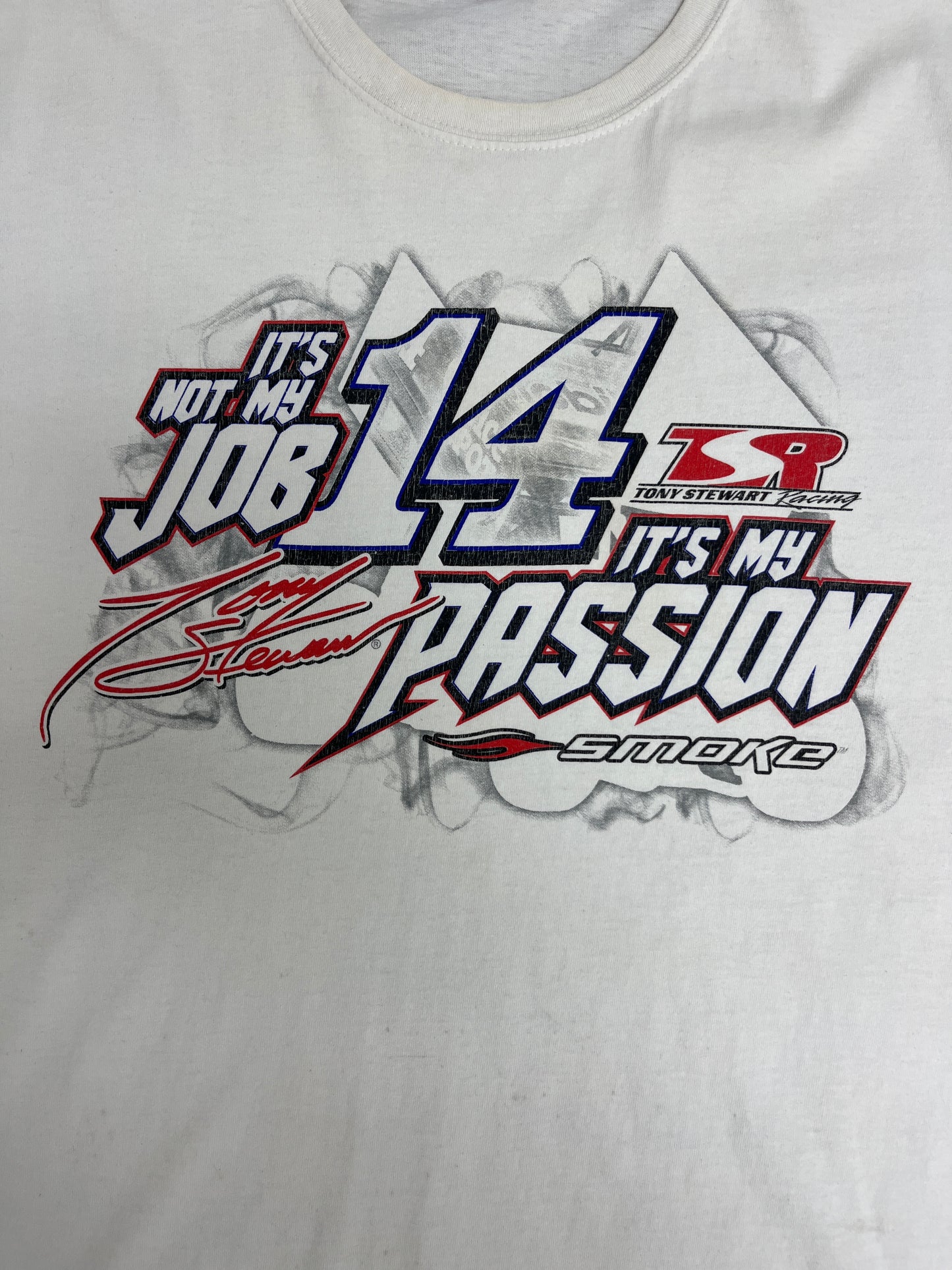 Tony Stewart It's Not My Job NASCAR Graphic Tee | Size X-Large | Vintage 2000s White Racing T-Shirt | Free Shipping to USA |