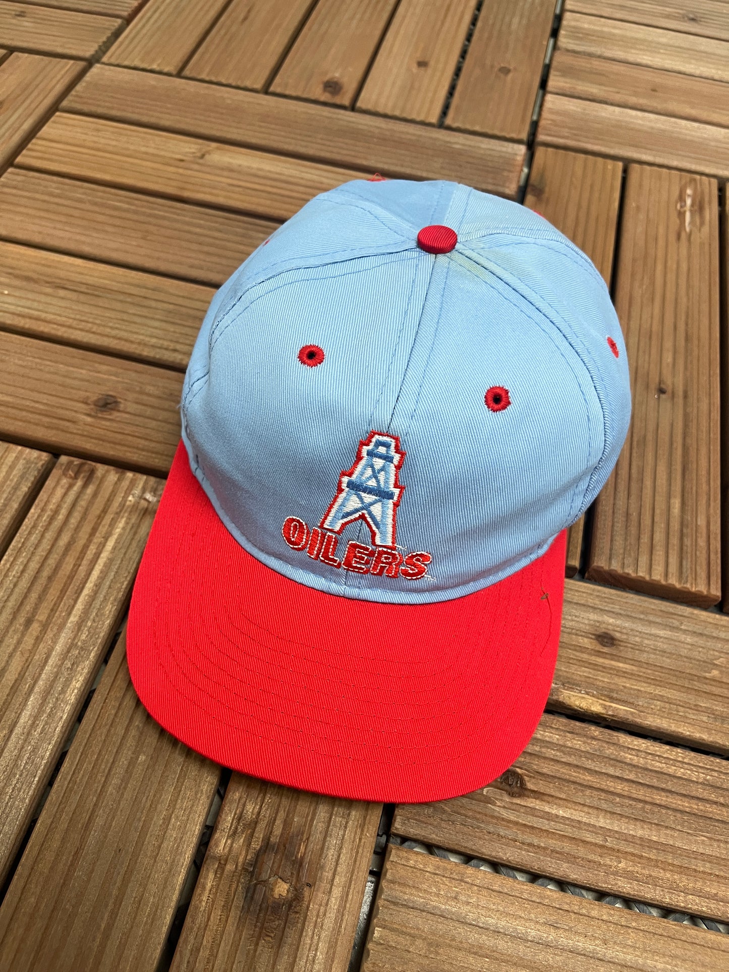 Houston Oilers Embroidered Graphic Hat | One Size With A Snap Back | Vintage 1990s NFL Football Light Blue Cap |