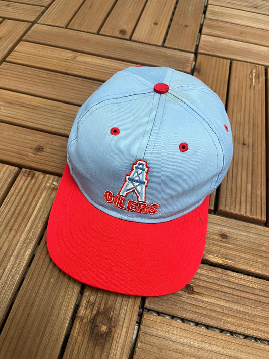 Houston Oilers Embroidered Graphic Hat | One Size With A Snap Back | Vintage 1990s NFL Football Light Blue Cap |