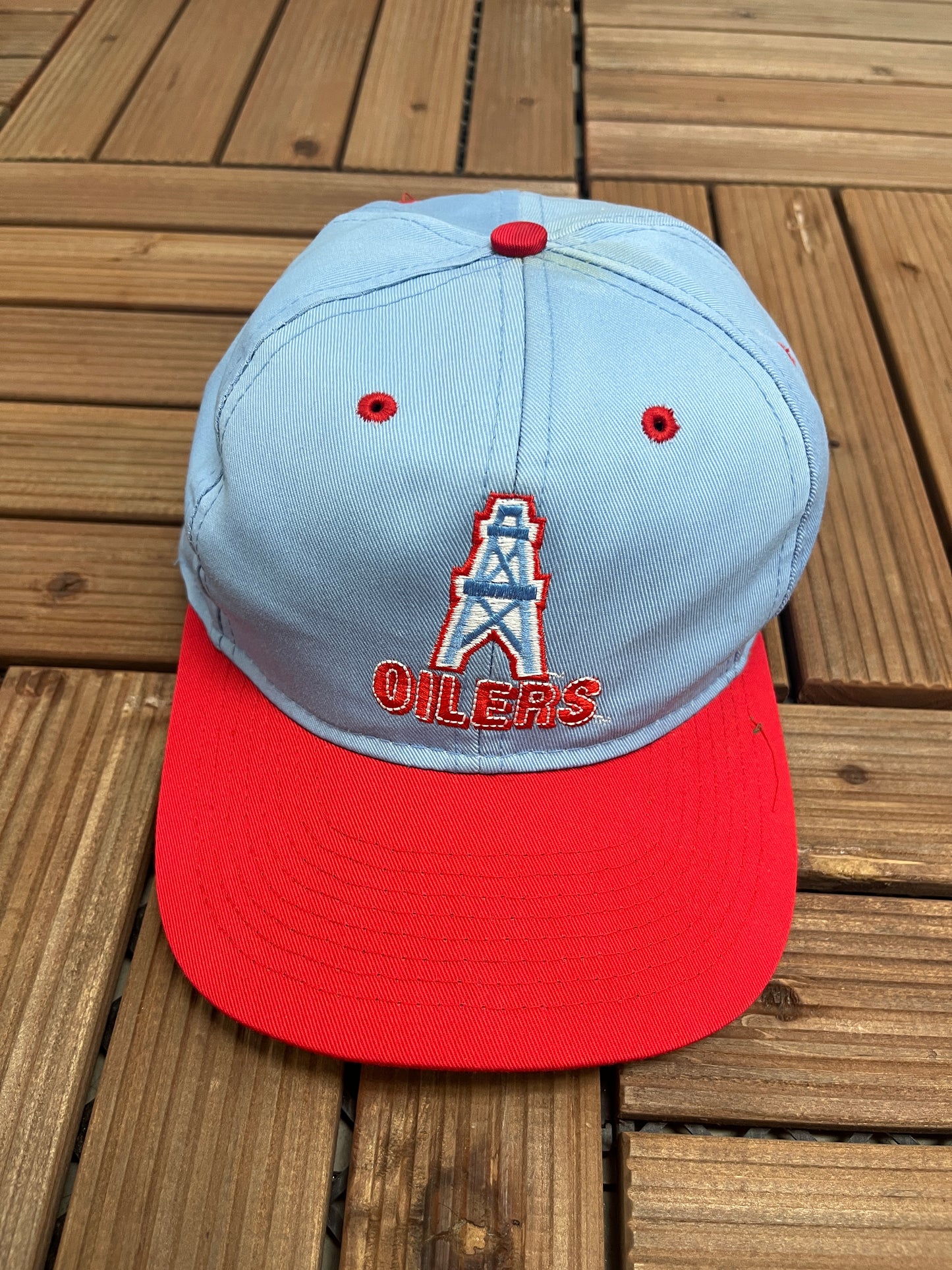 Houston Oilers Embroidered Graphic Hat | One Size With A Snap Back | Vintage 1990s NFL Football Light Blue Cap |