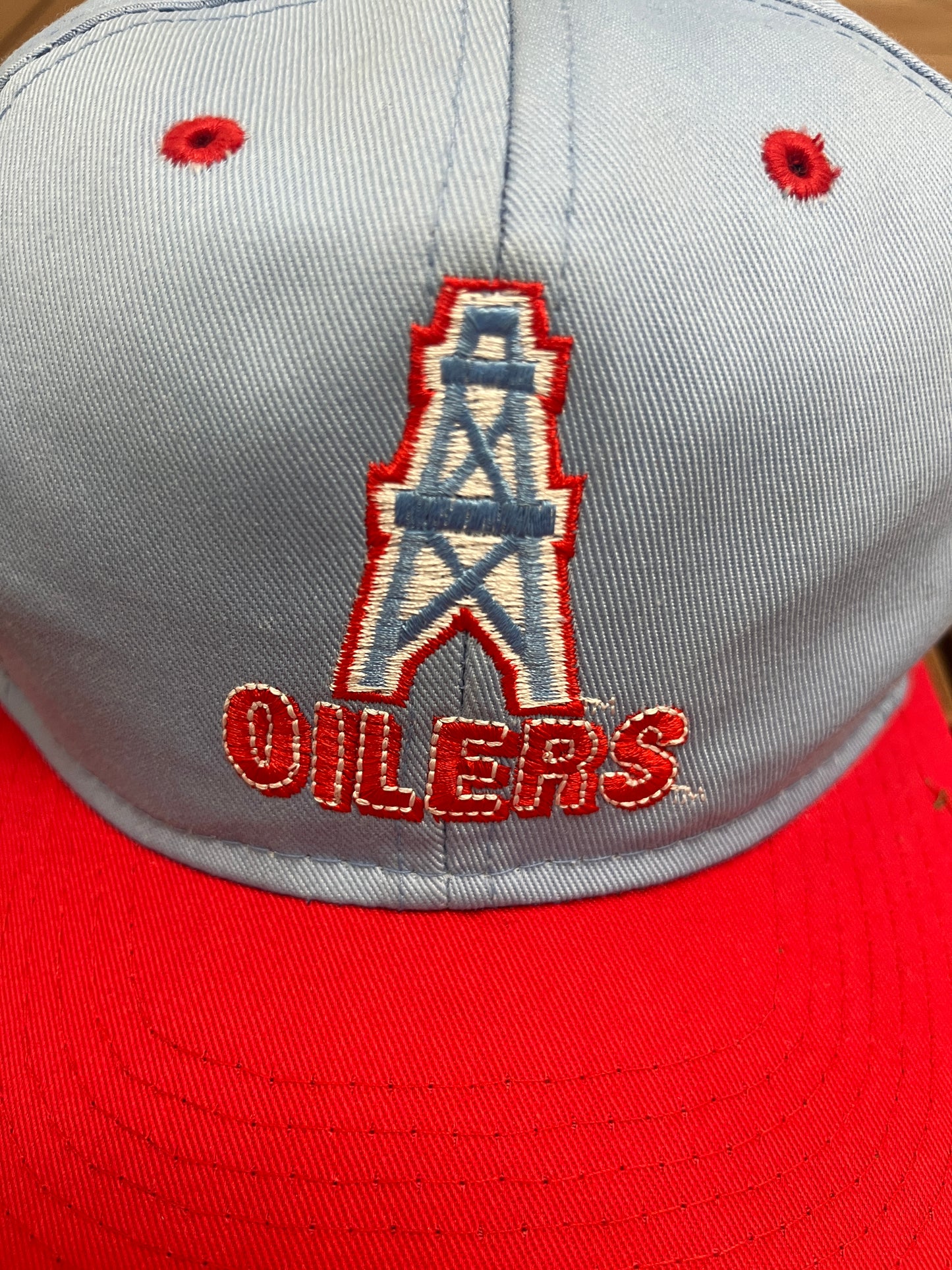 Houston Oilers Embroidered Graphic Hat | One Size With A Snap Back | Vintage 1990s NFL Football Light Blue Cap |