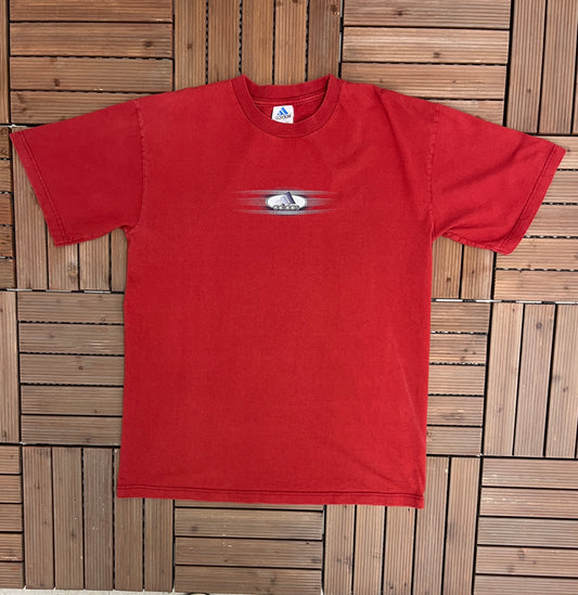 Adidas Three Stripe Graphic Tee | Size Large | Vintage 1990s Adidas Branded Red T-Shirt | Free Shipping to USA |