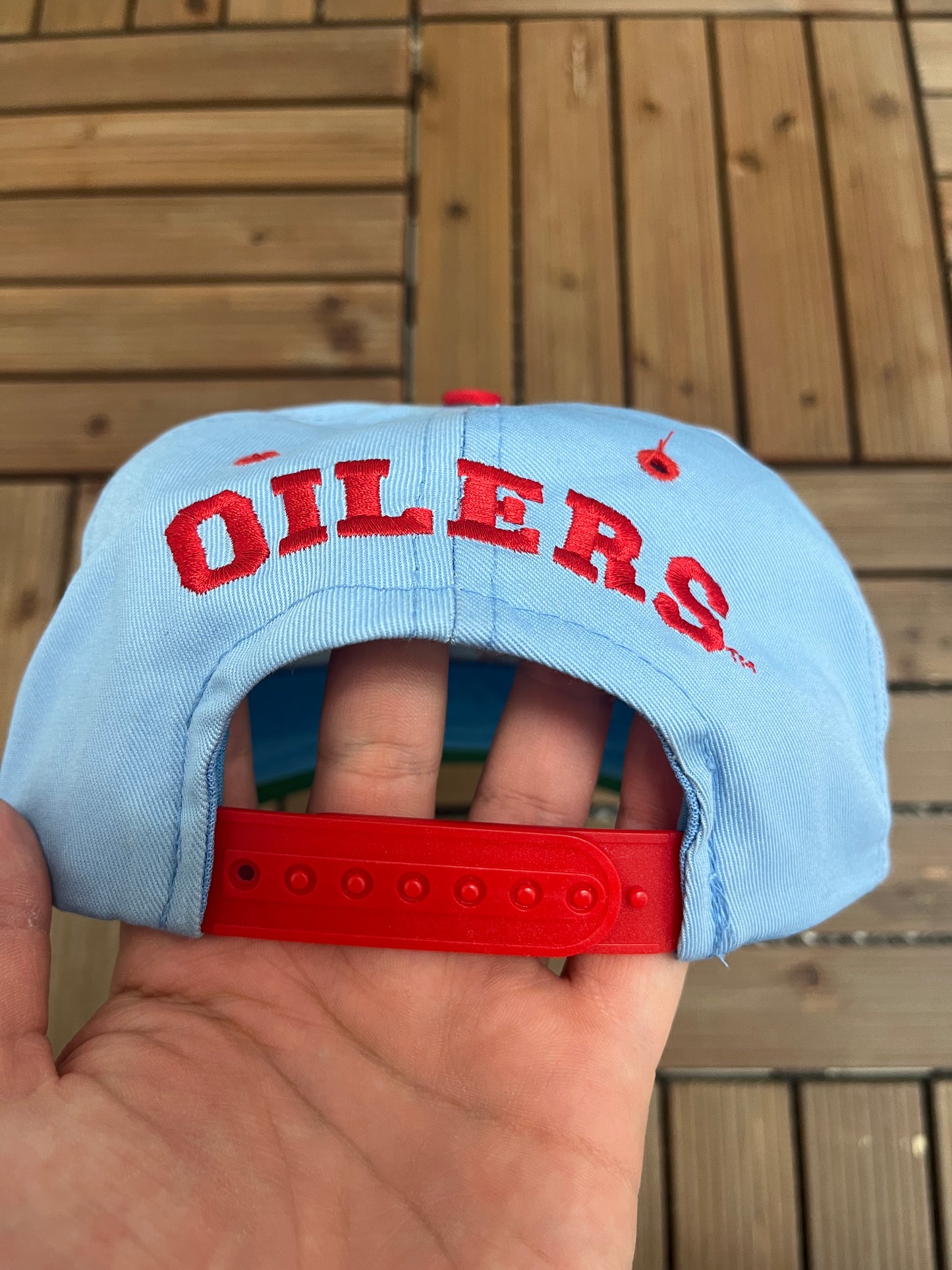 Houston Oilers Embroidered Graphic Hat | One Size With A Snap Back | Vintage 1990s NFL Football Light Blue Cap |