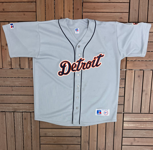 Detroit Tigers Stitched Graphic Jersey | Size X-Large | Vintage 2000s MLB Baseball Grey Jersey |