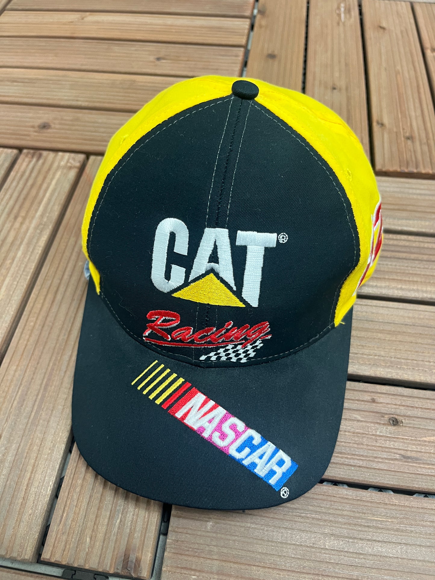 Ward Burton Caterpillar Racing Embroidered Graphic Hat | Snap Back | Vintage 2000s NASCAR Racing Black & Yellow Cap |