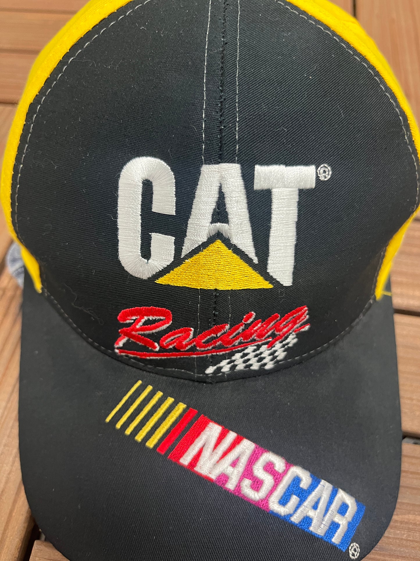 Ward Burton Caterpillar Racing Embroidered Graphic Hat | Snap Back | Vintage 2000s NASCAR Racing Black & Yellow Cap |