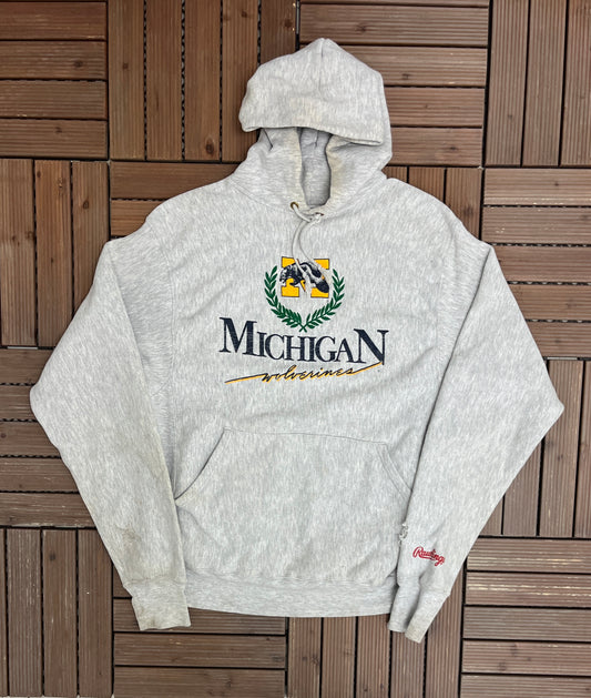 Michigan Wolverines Graphic Hoodie | Size X-Large | Vintage 1990s College Sports Grey Sweater |