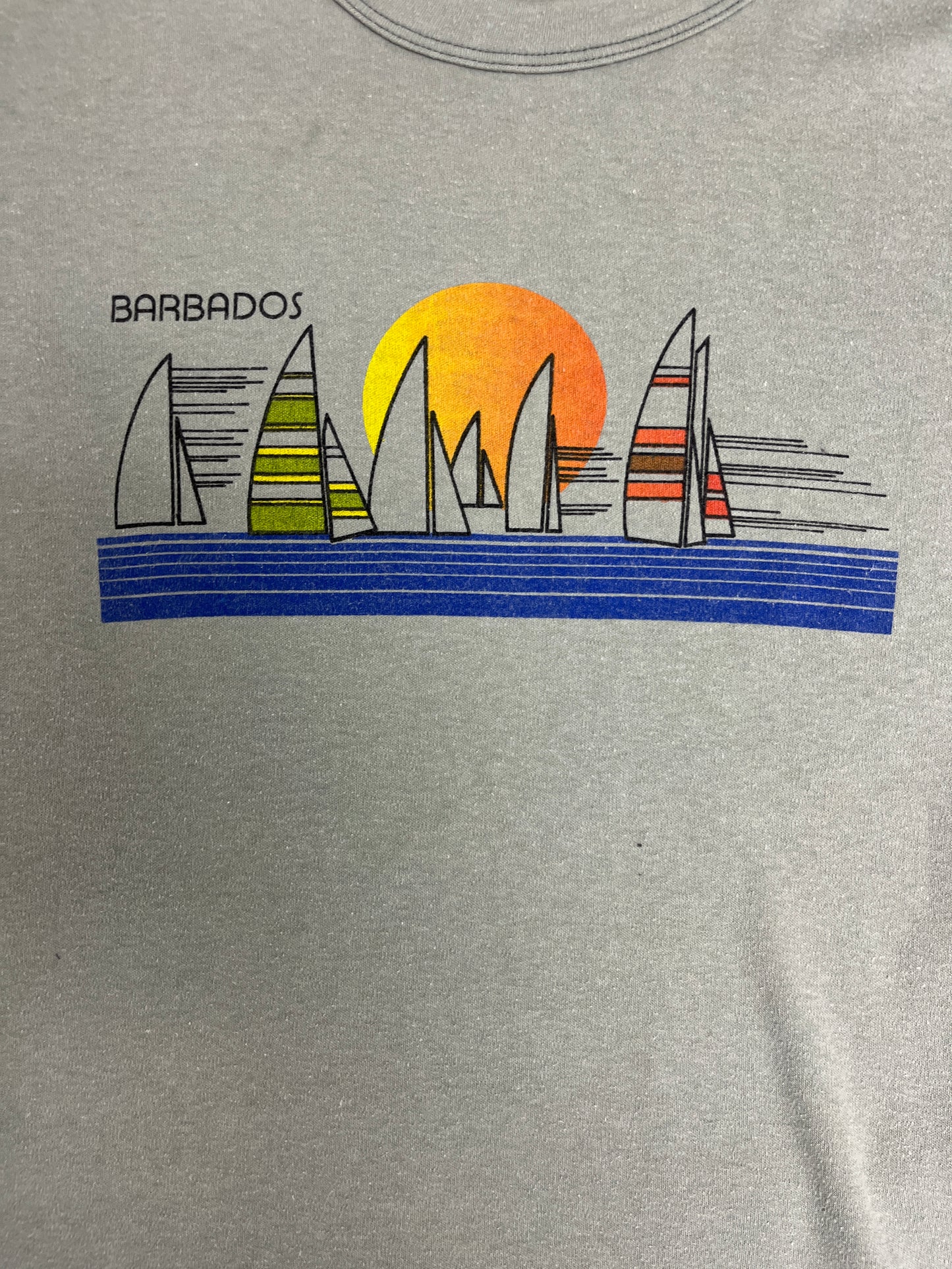 Barbados Sunset Graphic Tee | Size Large | Vintage 1990s Single Stitch Tourist Green T-Shirt |