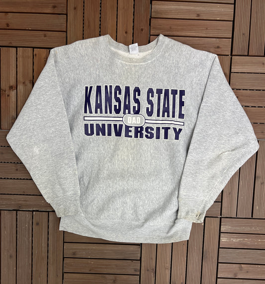 Kansas State Wildcats Graphic Crewneck | Size X-Large | Vintage 1990s College Sports Grey Sweater |