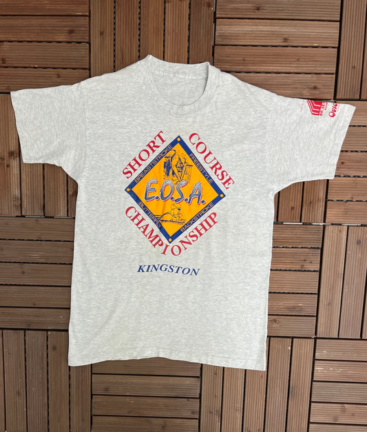 EOSA Short Course Championship Swimming Graphic Tee | Size Large | Vintage 1990s High School Grey T-Shirt | Free Shipping to USA |