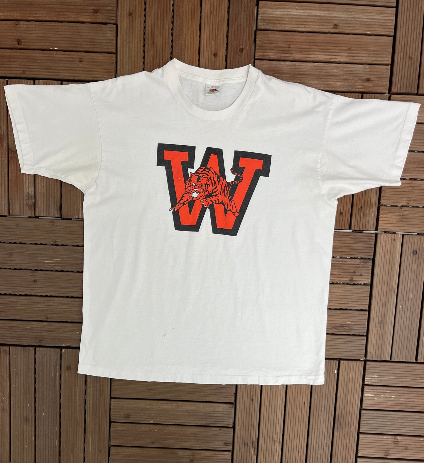 Tigers High School Graphic Tee | Size X-Large | Vintage 1990s High School Football White T-Shirt | Made in Canada | Free Shipping to USA |