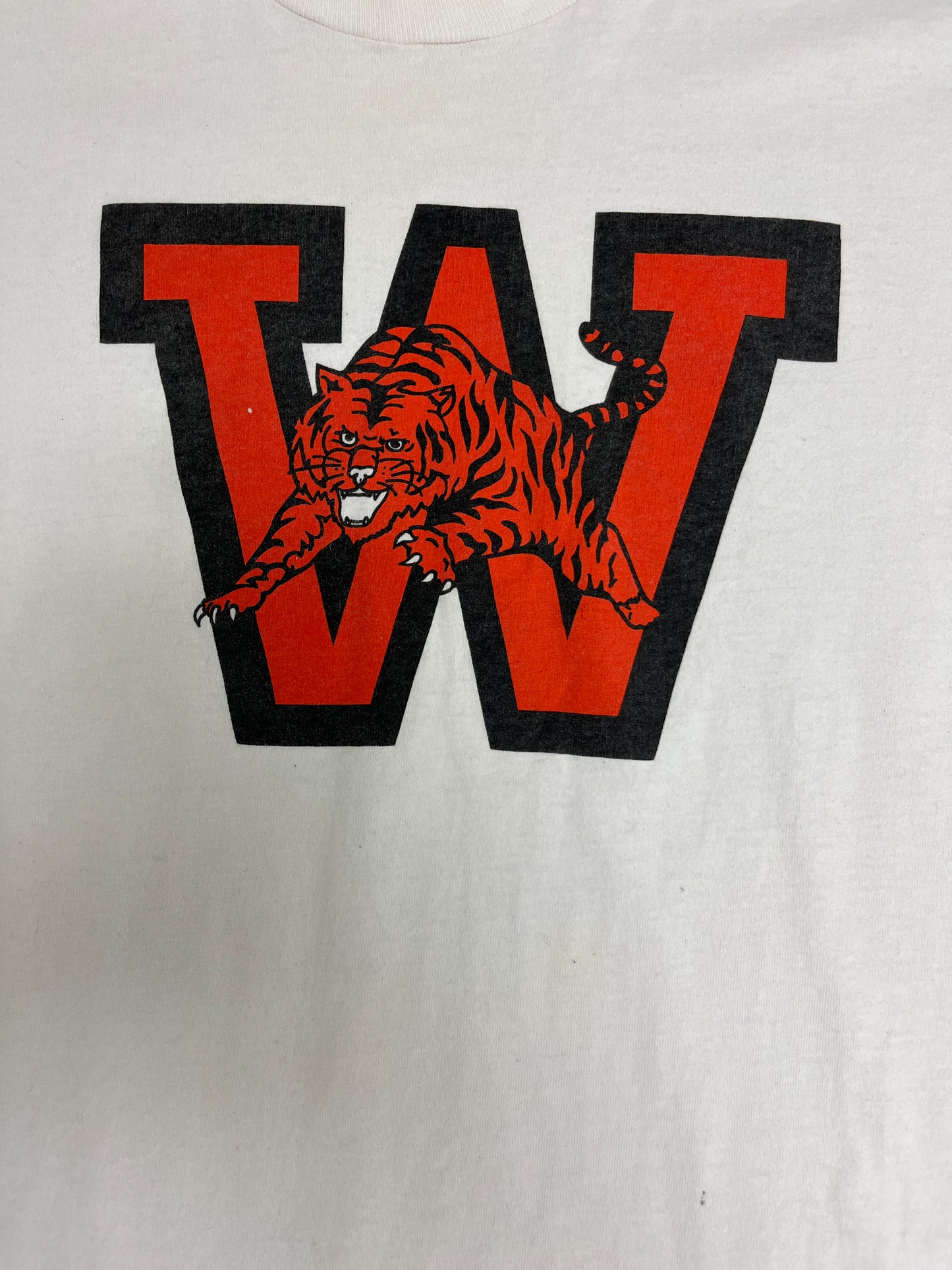 Tigers High School Graphic Tee | Size X-Large | Vintage 1990s High School Football White T-Shirt | Made in Canada | Free Shipping to USA |