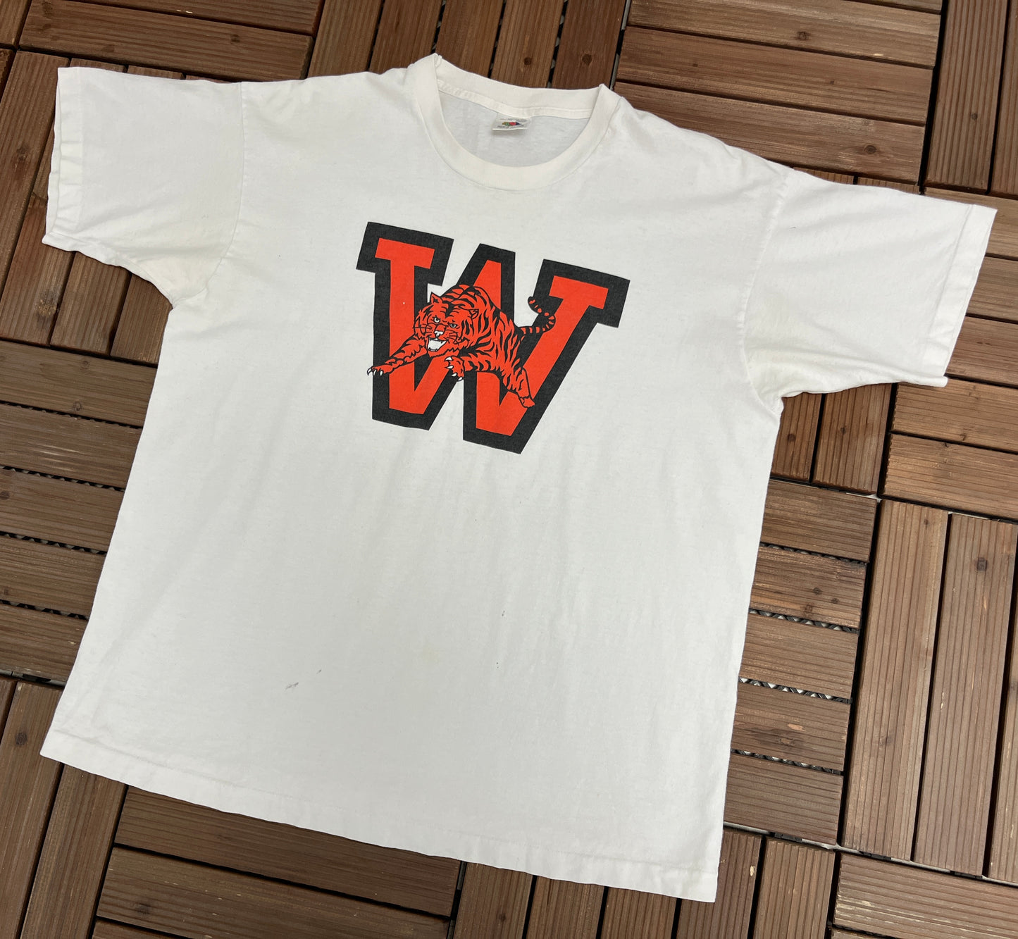 Tigers High School Graphic Tee | Size X-Large | Vintage 1990s High School Football White T-Shirt | Made in Canada | Free Shipping to USA |