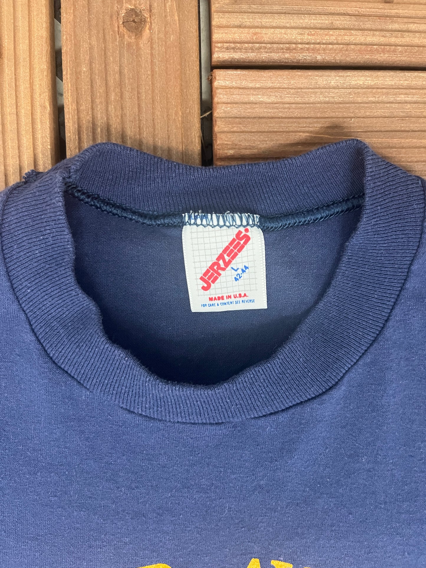 Elmer Avenue U.S. School of Excellence Graphic Tee | Size Large | Vintage 1990s Made in USA Blue T-Shirt |