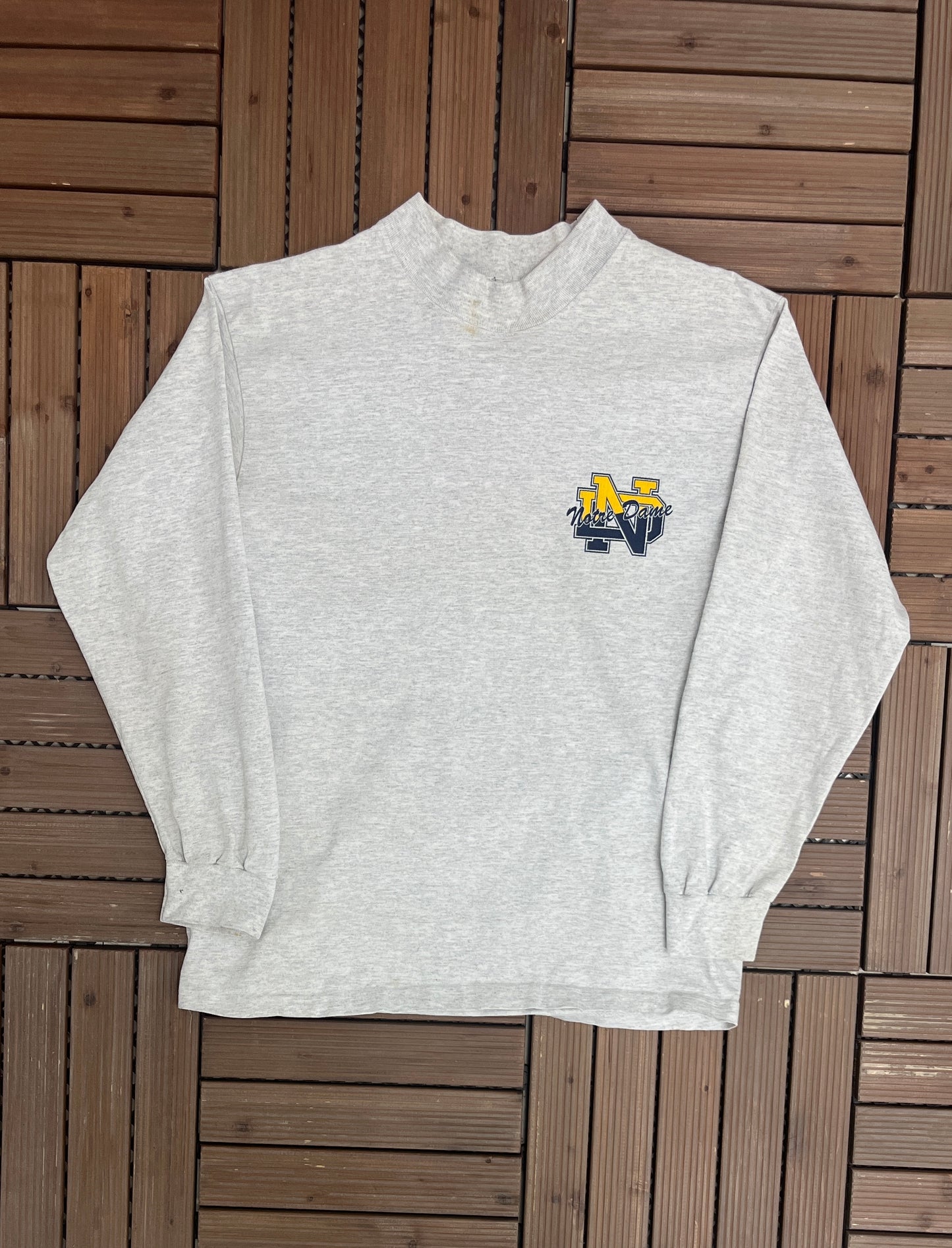 Notre Dame Fighting Irish Graphic Tee | Size Large | Vintage 1990 College Grey Long Sleeve T-Shirt | |