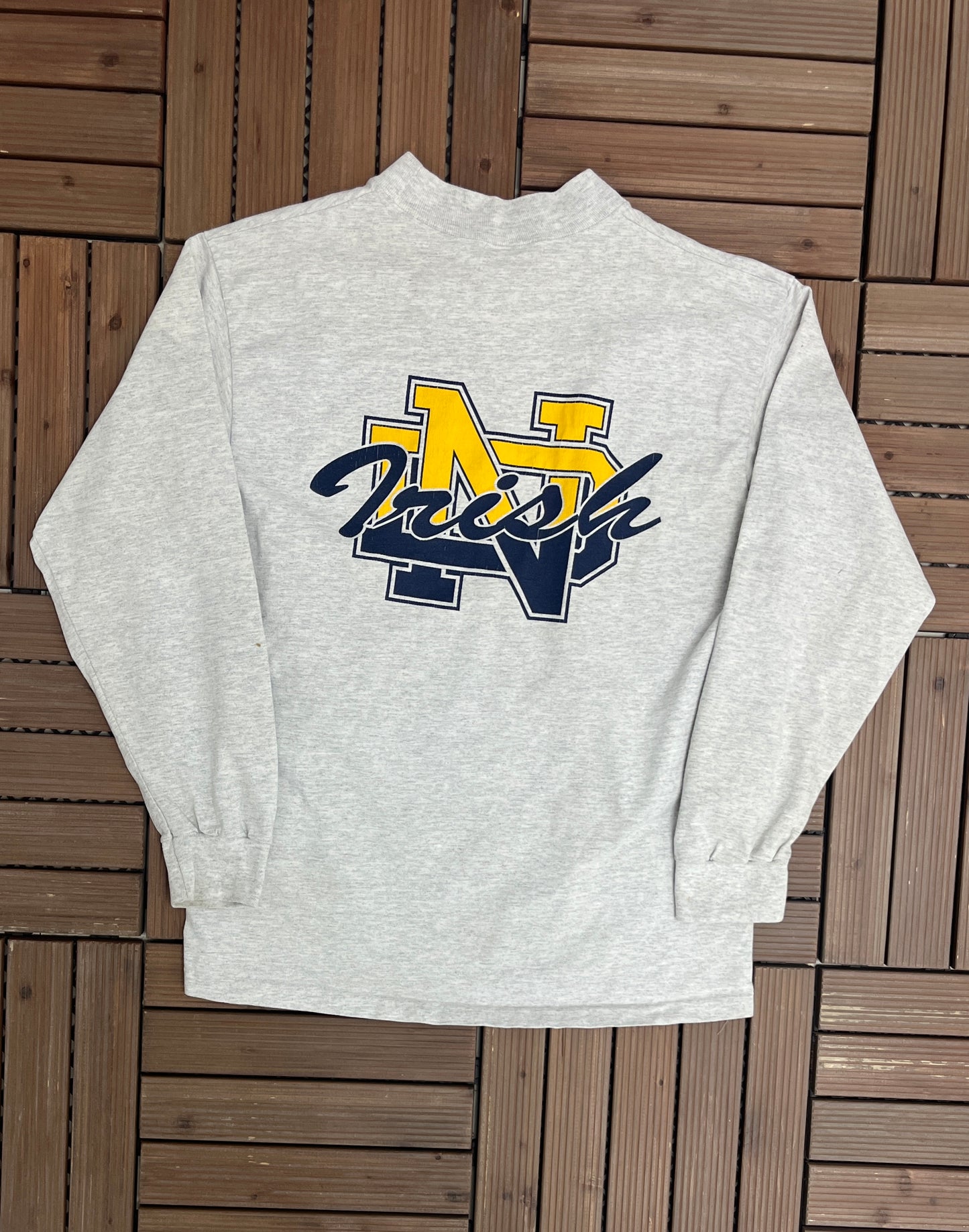 Notre Dame Fighting Irish Graphic Tee | Size Large | Vintage 1990 College Grey Long Sleeve T-Shirt | |