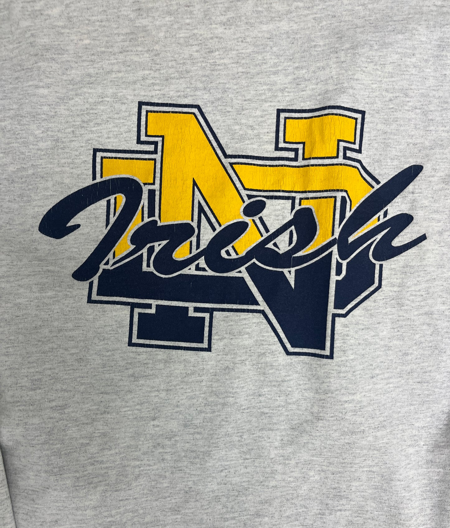 Notre Dame Fighting Irish Graphic Tee | Size Large | Vintage 1990 College Grey Long Sleeve T-Shirt | |