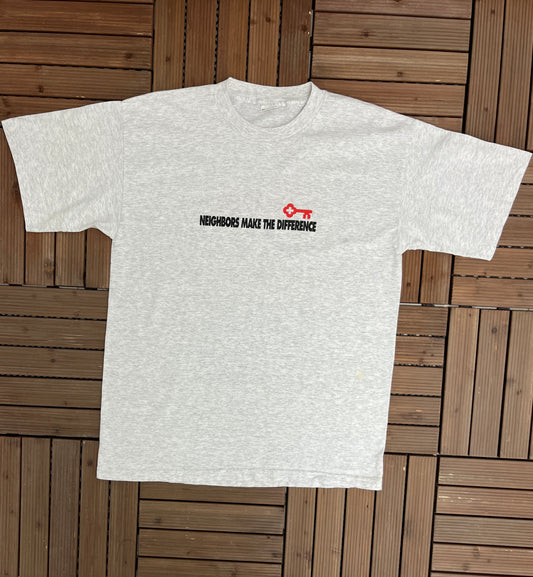 KeyBank Neighbors Make The Difference Graphic Tee | Size X-Large | Vintage 1990s Promotional Grey T-Shirt |Made in USA|Free Shipping to USA|