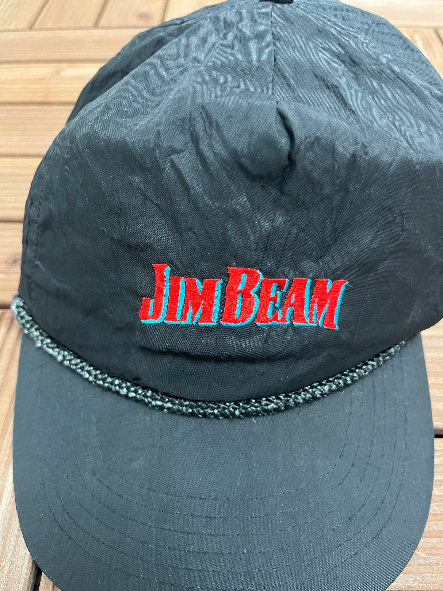 Jim Beam Embroidered Graphic Hat | Snap Back | Vintage 1990s Alcohol Promotional Black Cap |