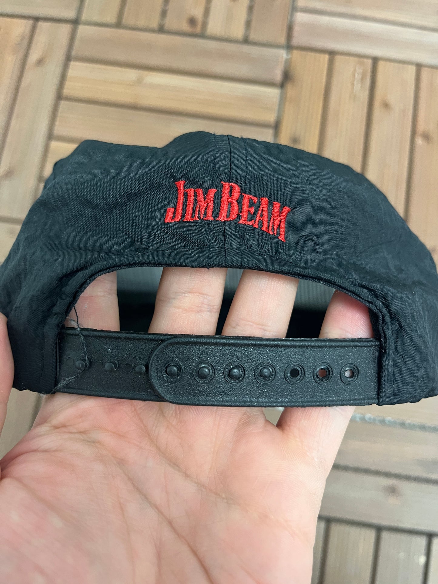 Jim Beam Embroidered Graphic Hat | Snap Back | Vintage 1990s Alcohol Promotional Black Cap |