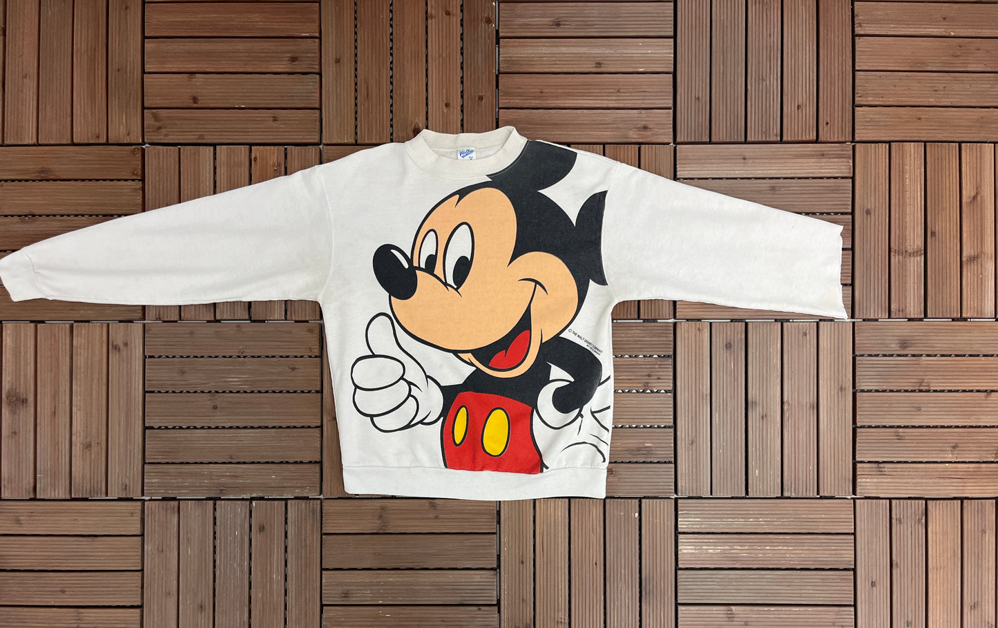 Mickey Mouse Big Print Graphic Tee | Size Medium | Vintage 1990s Retro Promotional Cartoon White Sweatshirt |