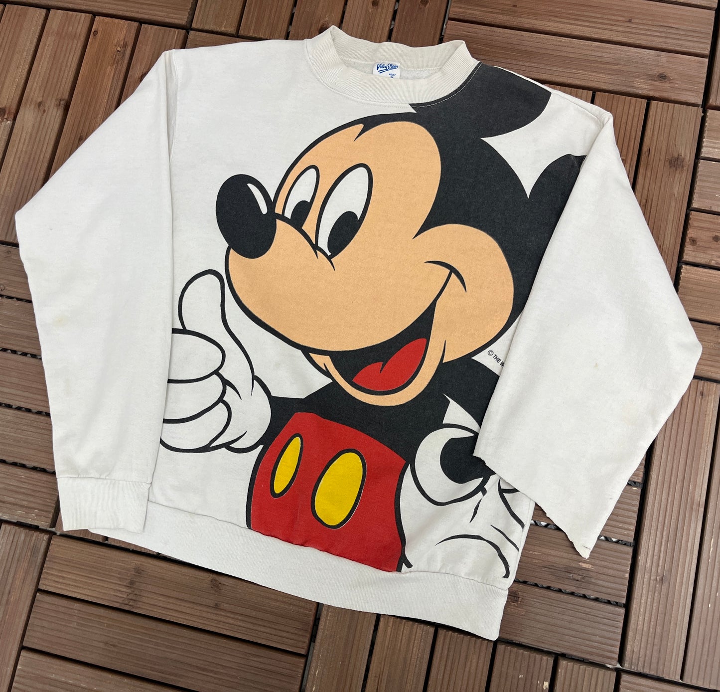 Mickey Mouse Big Print Graphic Tee | Size Medium | Vintage 1990s Retro Promotional Cartoon White Sweatshirt |